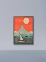 Илюстрация на море, лодка и червено небе - Image 2