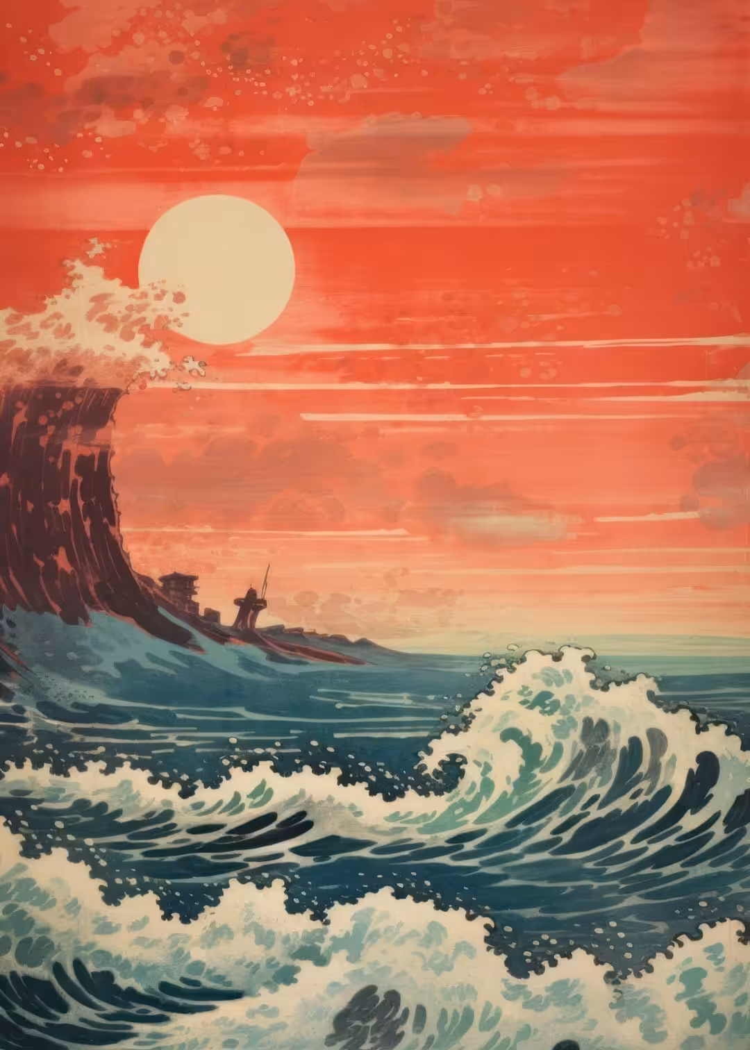 image-from-rawpixel-id-14351110-jpeg Илюстрация на бурно море и червено небе - Image 1