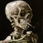 Head of a skeleton with a burning cigarette (1886)